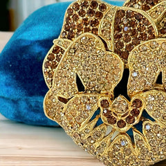 Vintage Ciner Pave Rhinestones & Gold Tone Pansy Flower Brooch | Sparkly Glamorous Statement Floral Brooch | Jewelry Collector Unique Gift