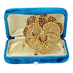 Vintage Ciner Pave Rhinestones & Gold Tone Pansy Flower Brooch | Sparkly Glamorous Statement Floral Brooch | Jewelry Collector Unique Gift