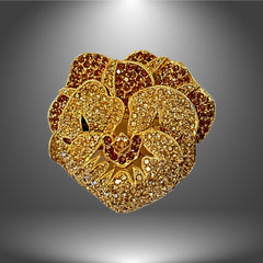 Vintage Ciner Pave Rhinestones & Gold Plated Pansy Flower Statement Brooch