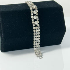 Vintage 1960s Clear Rhinestones Silver Tone 3-Strand Bracelet