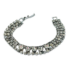 Vintage 1960s Clear Rhinestones Silver Tone 3-Strand Bracelet