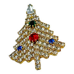 Vintage Sparkly Clear Rhinestones Diamanté Gold Tone Christmas Tree Brooch