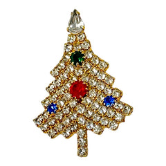 Vintage Sparkly Clear Rhinestones Diamanté Gold Tone Christmas Tree Brooch