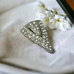 Vintage Art Deco Pave Rhinestones Triangle Small Dress Clip