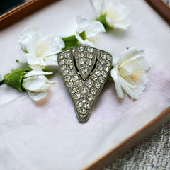 Vintage Art Deco Pave Rhinestones Triangle Small Dress Clip
