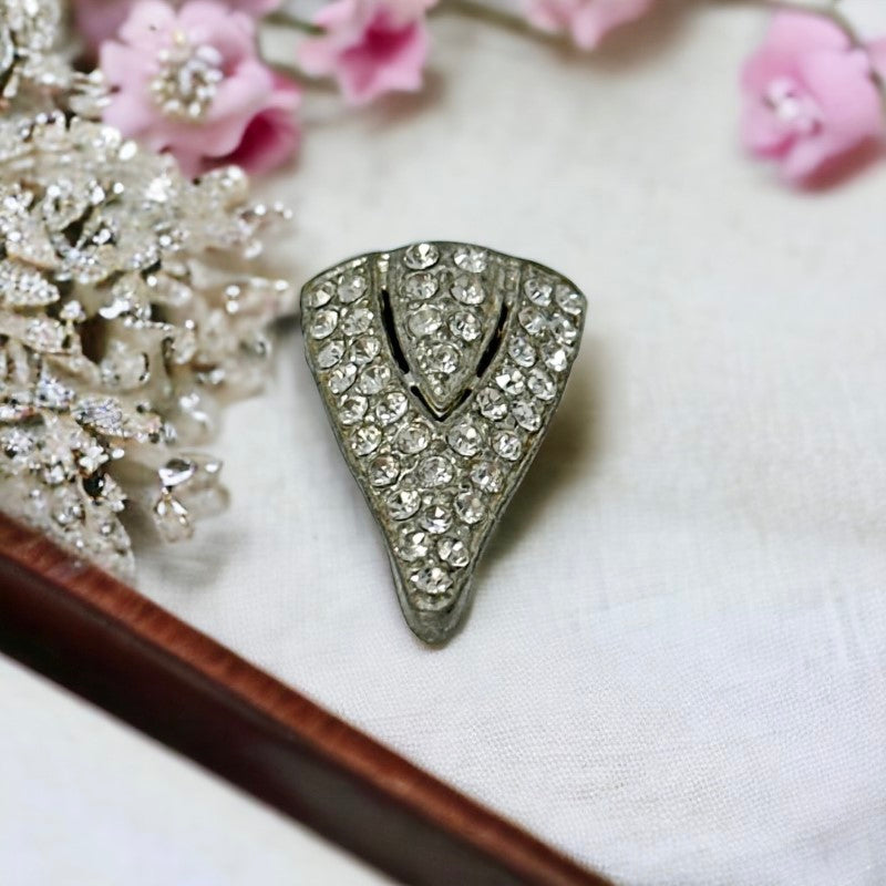 Vintage Art Deco Pave Rhinestones Triangle Small Dress Clip