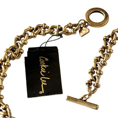 Vintage Cookie Lee gold‑tone cable chain necklace with textured links and toggle clasp, shown in close‑up to display design and condition.