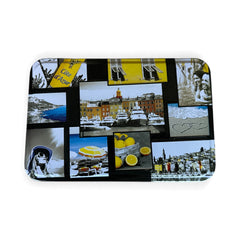 French holiday tin gift box with two mini Marseille soaps and a lavender sachet nestled in crinkle paper, available in Paris, Nice, or Côte d’Azur designs — a festive surprise gift from France.