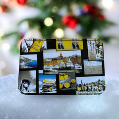 French holiday tin gift box with two mini Marseille soaps and a lavender sachet nestled in crinkle paper, available in Paris, Nice, or Côte d’Azur designs — a festive surprise gift from France.