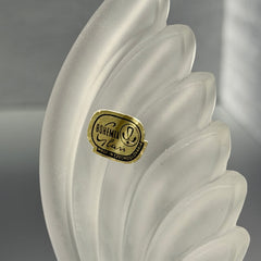 Vintage Bohemia Glass perfume bottle with frosted feather‑shaped stopper and clear twisted base, made in Czechoslovakia.