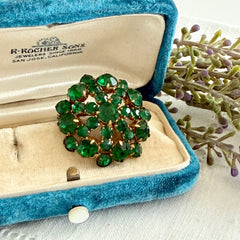 Vintage 1930s Czech Emerald Rhinestone Brooch — Signed Czechoslovakia