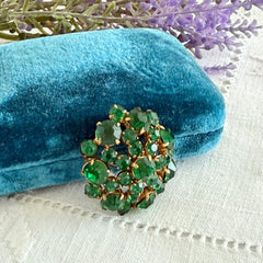 Vintage 1930s Czech Emerald Rhinestone Brooch — Signed Czechoslovakia