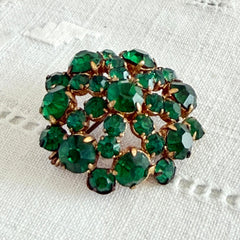 Vintage 1930s Czech Emerald Rhinestone Brooch — Signed Czechoslovakia