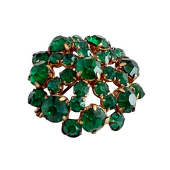 Vintage 1930s Czech Emerald Rhinestone Brooch — Signed Czechoslovakia