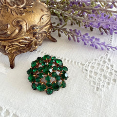 Vintage 1930s Czech Emerald Rhinestone Brooch — Signed Czechoslovakia