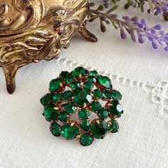 Vintage 1930s Czech Emerald Rhinestone Brooch — Signed Czechoslovakia
