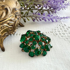 Vintage 1930s Czech Emerald Rhinestone Brooch — Signed Czechoslovakia