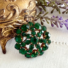 Vintage 1930s Czech Emerald Rhinestone Brooch — Signed Czechoslovakia