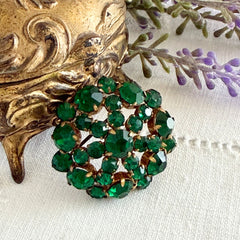 Vintage 1930s Czech Emerald Rhinestone Brooch — Signed Czechoslovakia