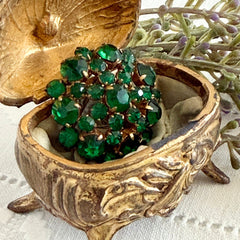 Vintage 1930s Czech Emerald Rhinestone Brooch — Signed Czechoslovakia