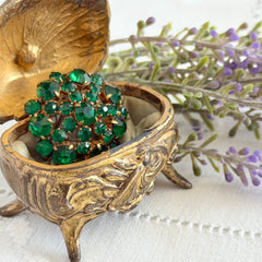 Vintage 1930s Czech Emerald Rhinestone Brooch — Signed Czechoslovakia