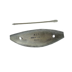 Vintage Danish S.I.D. pewter hair barrette with textured diagonal surface and signed back, elongated oval shape, 1970s–80s Scandinavian design.