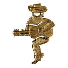 Vintage Don Lin Articulated Cowboy Guitar Brooch- 1980s