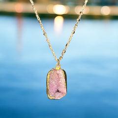 Vintage Light Amethyst Druzy Pendant Necklace