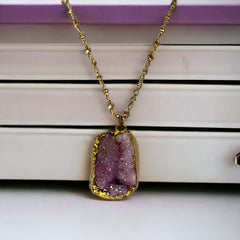 Vintage Light Amethyst Druzy Pendant Necklace