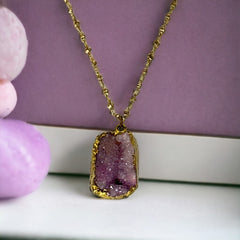 Vintage Light Amethyst Druzy Pendant Necklace