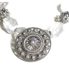 Antique Dutch 15 Knots Silver Brooch & Rock Crystal Necklace