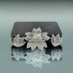Vintage Emmons Silver Tone Open Work Statement Floral Brooch &amp; Clip-on Earrings Jewelry Set