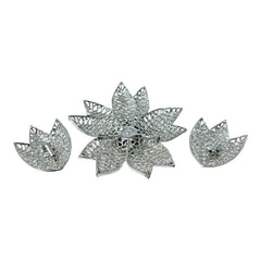 Vintage Emmons Silver Tone Open Work Statement Floral Brooch &amp; Clip-on Earrings Jewelry Set