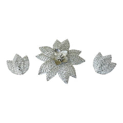 Vintage Emmons Silver Tone Open Work Statement Floral Brooch &amp; Clip-on Earrings Jewelry Set
