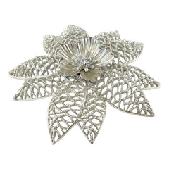 Vintage Emmons Silver Tone Open Work Statement Floral Brooch &amp; Clip-on Earrings Jewelry Set