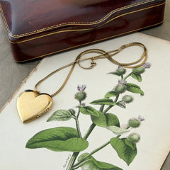 Vintage Victorian Revival Engraved Gold‑Tone Floral Heart Locket and Chain Necklace – 1970s–1980s