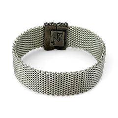 Erica Zap rhodium-plated mesh bracelet in black nickel finish with sculptural silhouette and magnetic clasp, likely new old stock.