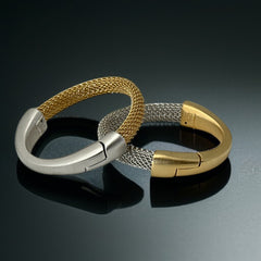 Signed Erica Zap Bracelet – Woven 18K Gold Electroplated Mesh with Matte Silver Clasp