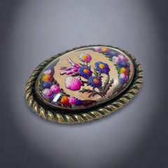 Antique Edwardian Essex Glass Style Floral Brooch | Thistle Bouquet &amp; Garland 3-D Oval Brooch