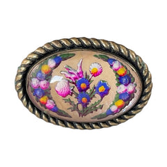 Antique Edwardian Essex Glass Style Floral Brooch | Thistle Bouquet &amp; Garland 3-D Oval Brooch