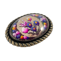 Antique Edwardian Essex Glass Style Floral Brooch | Thistle Bouquet &amp; Garland 3-D Oval Brooch