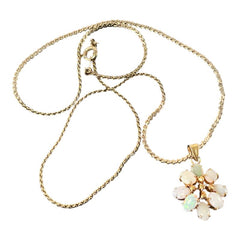 Vintage Faux Opal Floral Pendant & Gold Tone Chain Minimalist Necklace