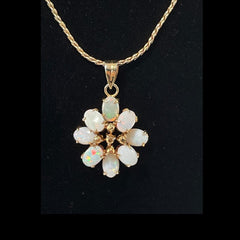 Vintage Faux Opal Floral Pendant & Gold Tone Chain Minimalist Necklace