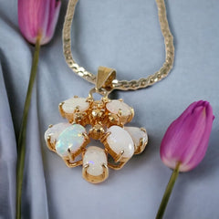 Vintage Faux Opal Floral Pendant & Gold Tone Chain Minimalist Necklace