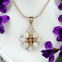 Vintage Faux Opal Floral Pendant & Gold Tone Chain Minimalist Necklace