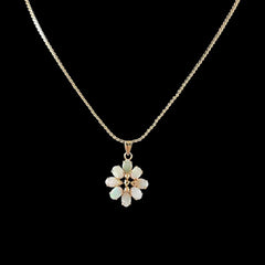 Vintage Faux Opal Floral Pendant & Gold Tone Chain Minimalist Necklace