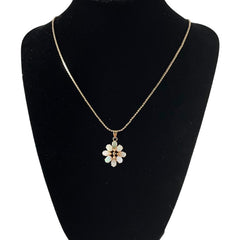 Vintage Faux Opal Floral Pendant & Gold Tone Chain Minimalist Necklace