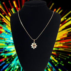 Vintage Faux Opal Floral Pendant & Gold Tone Chain Minimalist Necklace