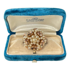 Vintage Faux Pearls Rose Gold Plated 1940's Floral Brooch