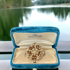 Vintage Faux Pearls Rose Gold Plated 1940's Floral Brooch